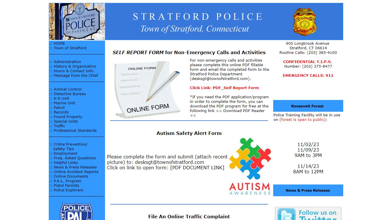 Stratford Police Department, CT - Main Page